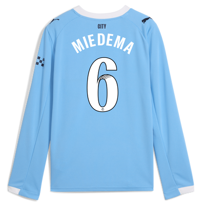 Kids' Manchester City Home Jersey 2025/26 Long Sleeve With MIEDEMA 6 Printing
