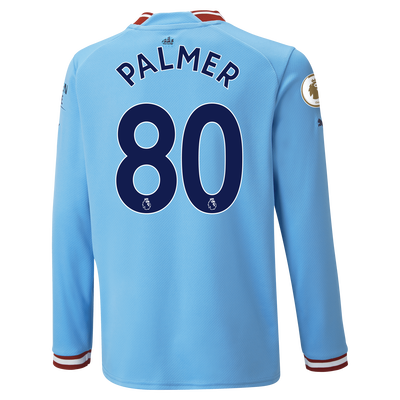 Kids' Manchester City Home Jersey 2022/23 long sleeve with PALMER 80 printing