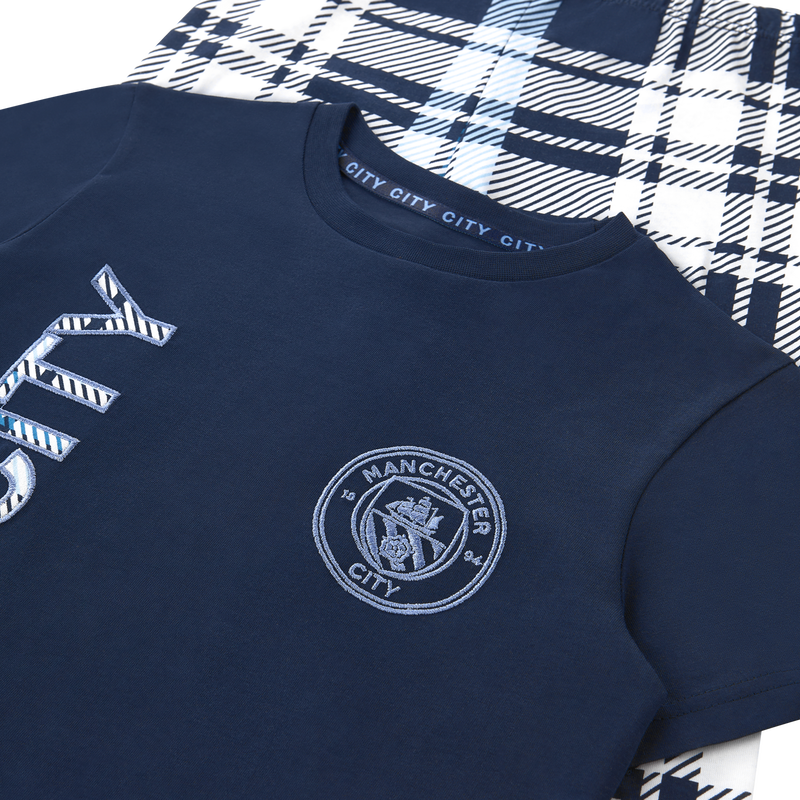 MCFC KIDS SS CHECK PJ - navy