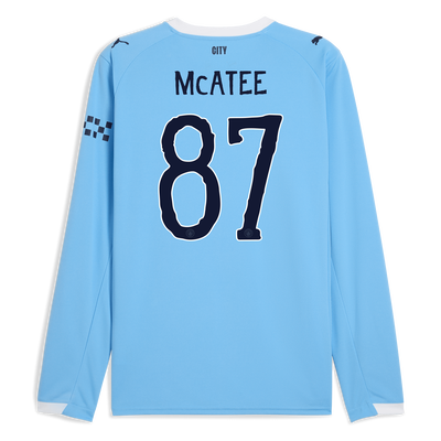 Camiseta local de manga larga del Manchester City 2025/26 con estampado McATEE 87