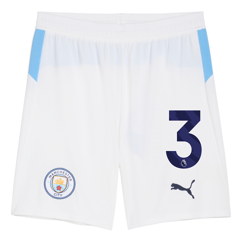 Man City Football Shorts 2025/26 with #3 white - Check out all Manchester City shorts online - Official Manchester City FC store