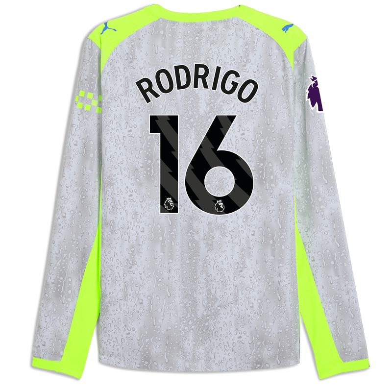 Man City 3rd Authentic Jersey 2025/26 Long Sleeve With RODRIGO 16 Printing blue - Check out all Manchester City t-shirts online