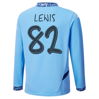 Kids' Manchester City Home Jersey 2024/25 Long Sleeve  With LEWIS 82 Printing