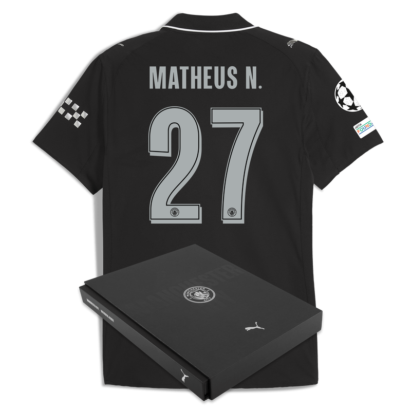 Man City Away Authentic Jersey 2025/26 With MATHEUS N. 27 Printing in Gift Box black - Size XXL from polyester for males