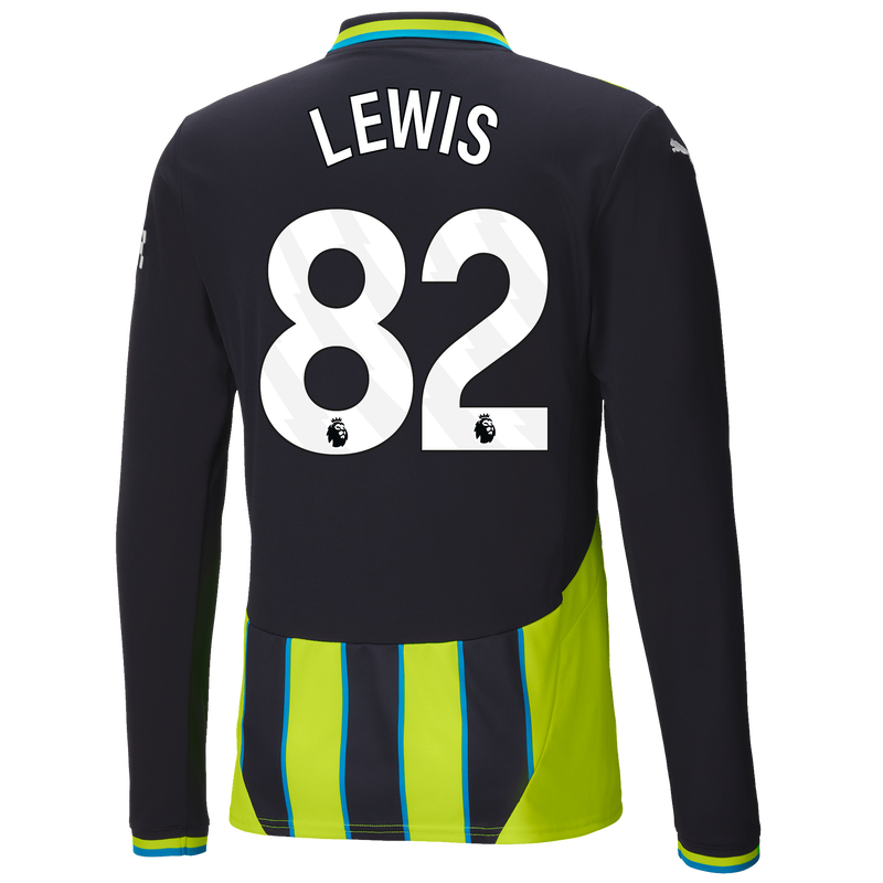 Man City Authentic Away Jersey 24/25 Long Sleeve With LEWIS 82 Printing new navy - Size M from polyester for males  - Official Manchester City FC store
