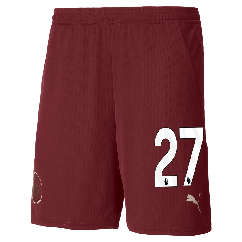 Man City Football Shorts 24/25 with #27 burgundy - Check out all Manchester City shorts online - Official Manchester City FC store
