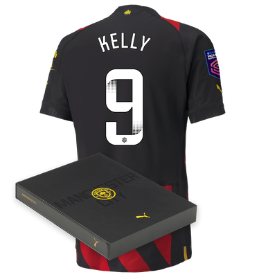 Maillot Authentique Manchester City Extérieur 2022/23 avec flocage KELLY dans une boîte cadeau