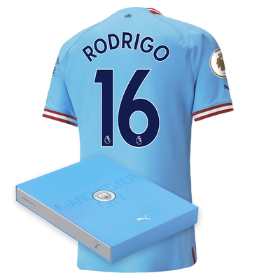 Manchester City Authentic Home Jersey 22/23 with RODRIGO 16 printing in Gift Box