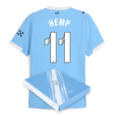 Maillot domicile authentique Manchester City 2025/26 avec impression HEMP 11 dans une boîte cadeau
