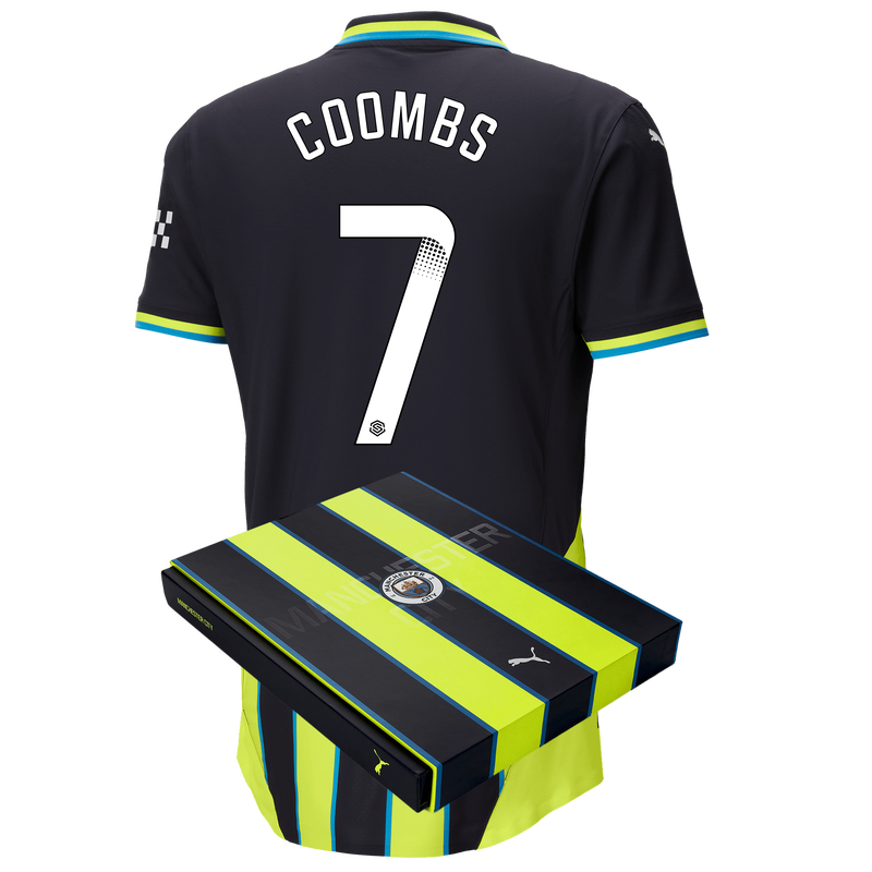 Man City Authentic Away Jersey 24/25 with COOMBS 7 printing in Gift Box new navy - Check out all Manchester City t-shirts online