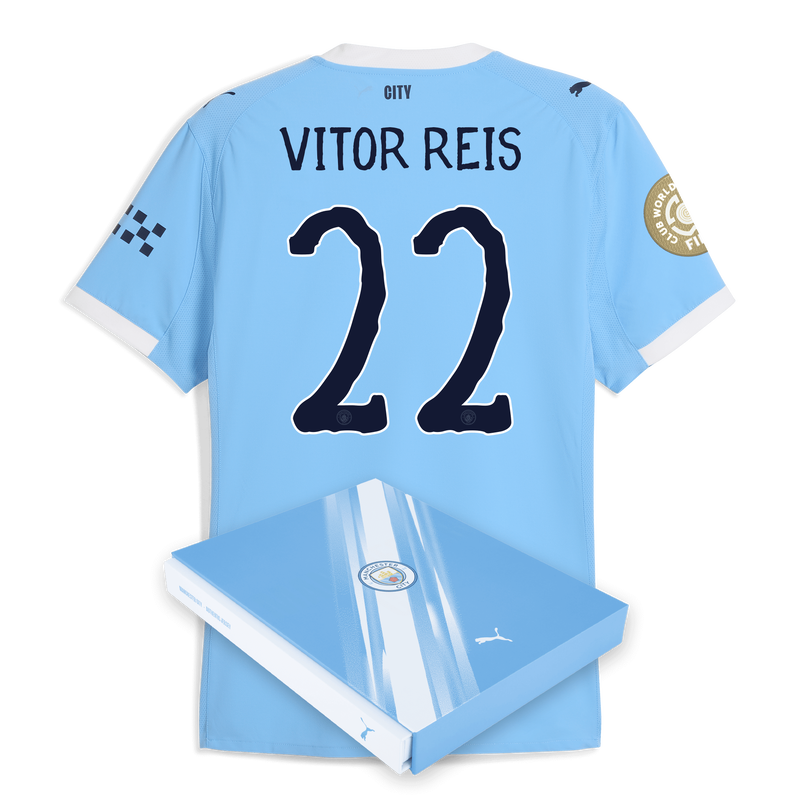 Man City Home Authentic Jersey 2025/26 With VITOR REIS 22 Printing in Gift Box  blue - Size M from polyester for males  - Official Manchester City FC store
