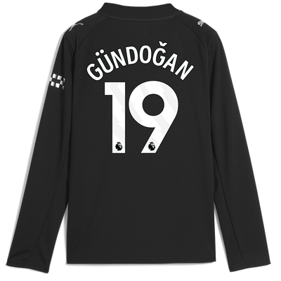 Kids' Manchester City Away Jersey 2025/26 Long Sleeve With GÜNDOĞAN 19 Printing