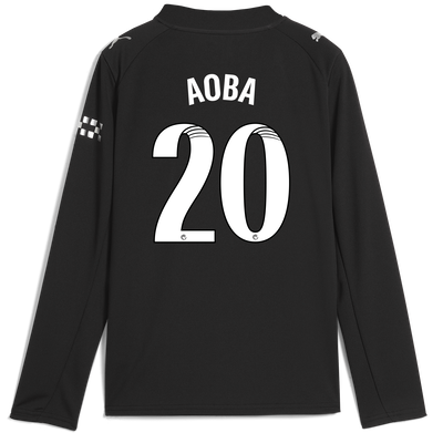 Kids' Manchester City Away Jersey 2025/26 Long Sleeve With AOBA 20 Printing
