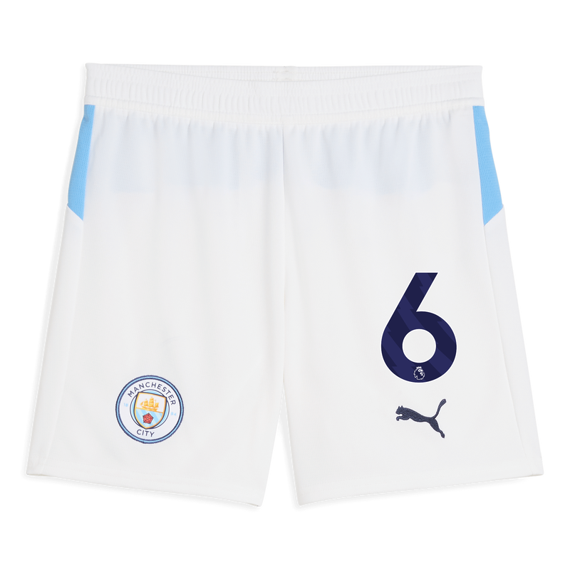 Kids' Man City Football Shorts 2025/26 with #6 white unisex - Size 15/16 from polyester  - Official Manchester City FC store