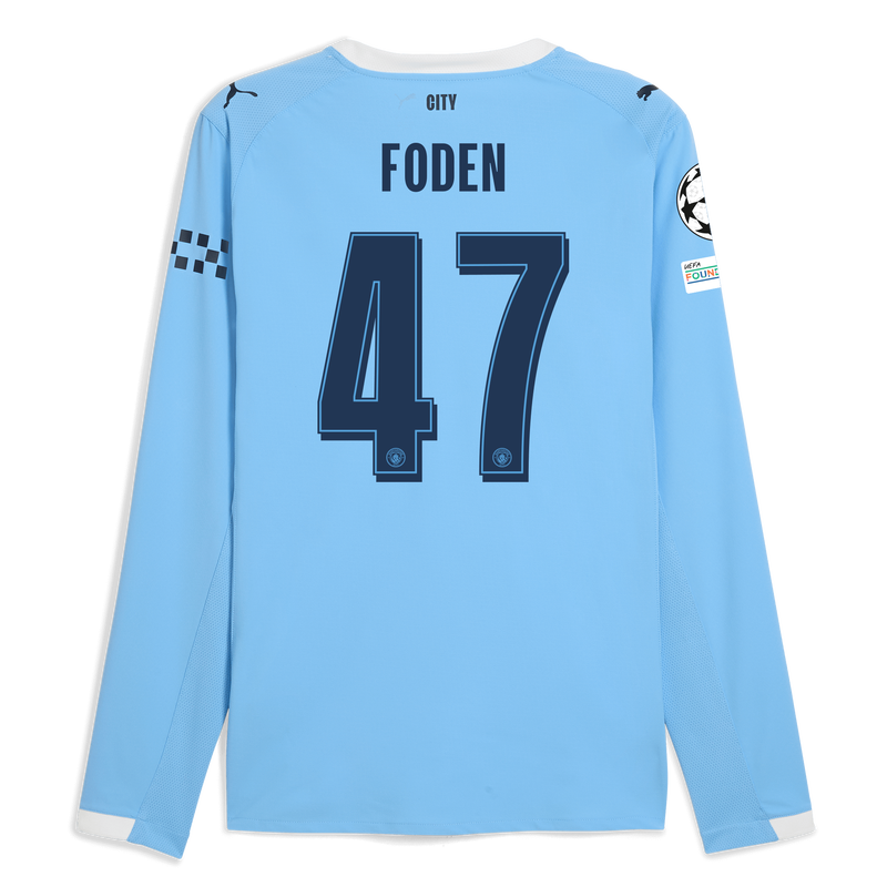 Man City Home Authentic Jersey 2025/26 Long Sleeve With FODEN 47 Printing  blue - Check out all Manchester City t-shirts online