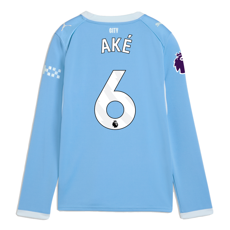 Kids' Man City Home Jersey 2026/27 Long Sleeve With AKÉ 6 Printing  blue-icy blue unisex - Size 9/10 from polyester  - Official Manchester City FC store