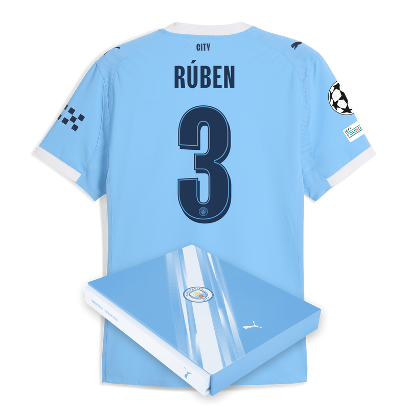 Man City Home Authentic Jersey 2025/26 With RÚBEN 3 Printing in Gift Box  blue - Check out all Manchester City t-shirts online