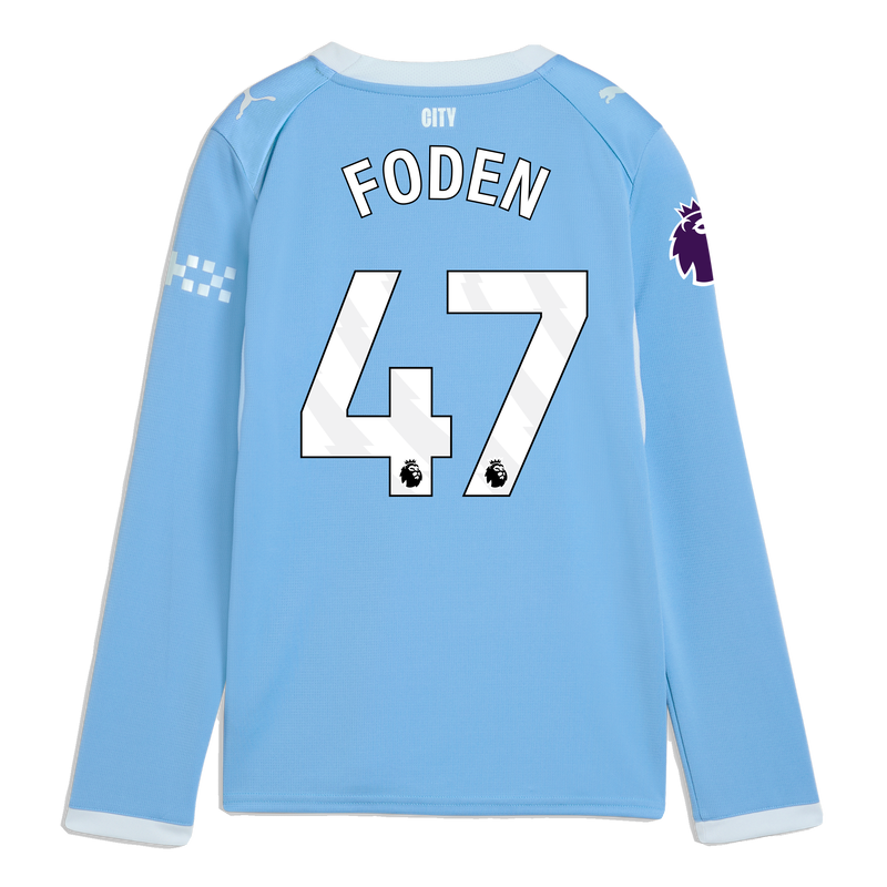 Kids' Man City Home Jersey 2026/27 Long Sleeve With FODEN 47 Printing  blue-icy blue unisex - Size 13/14 from polyester  - Official Manchester City FC store