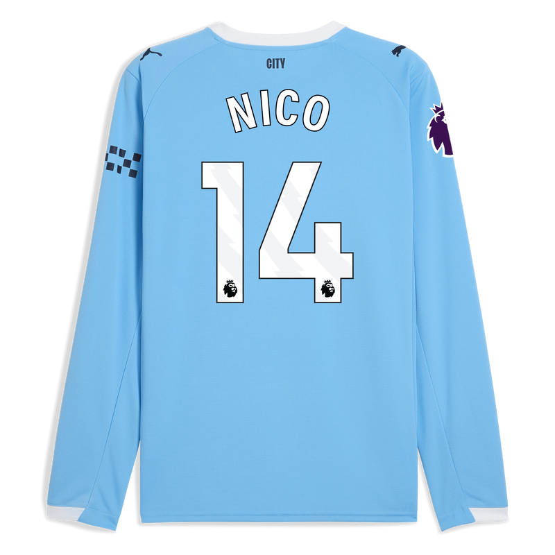 Man City Home Jersey 2025/26 Long Sleeve With NICO 14 Printing  blue - Check out all Manchester City t-shirts online - Official Manchester City FC store