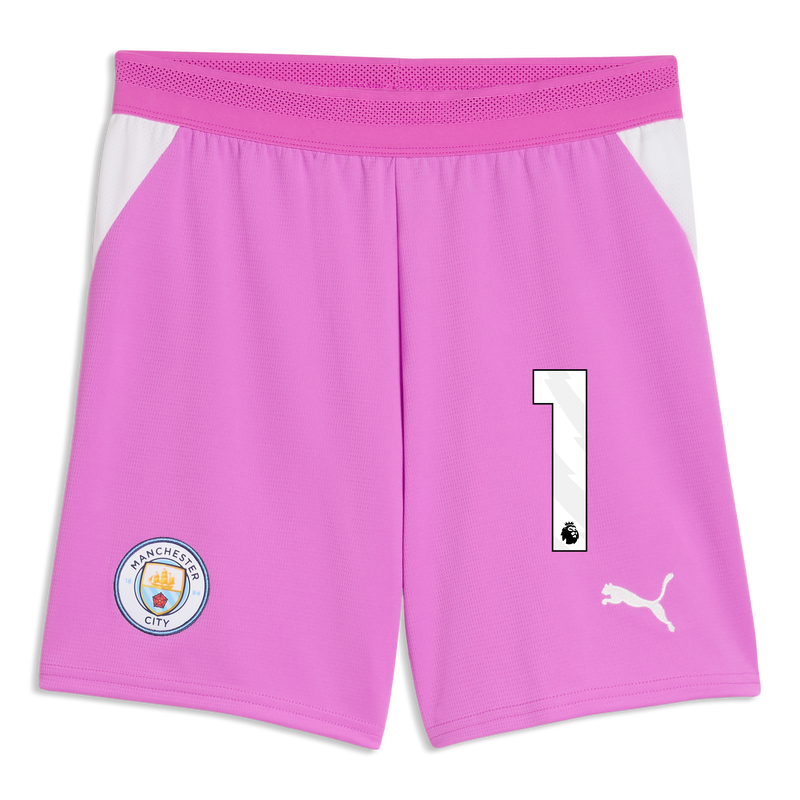 Kids' Man City Goalkeeper Shorts 2026/27 With #1 electric orchid-puma white - Check out all Manchester City shorts online