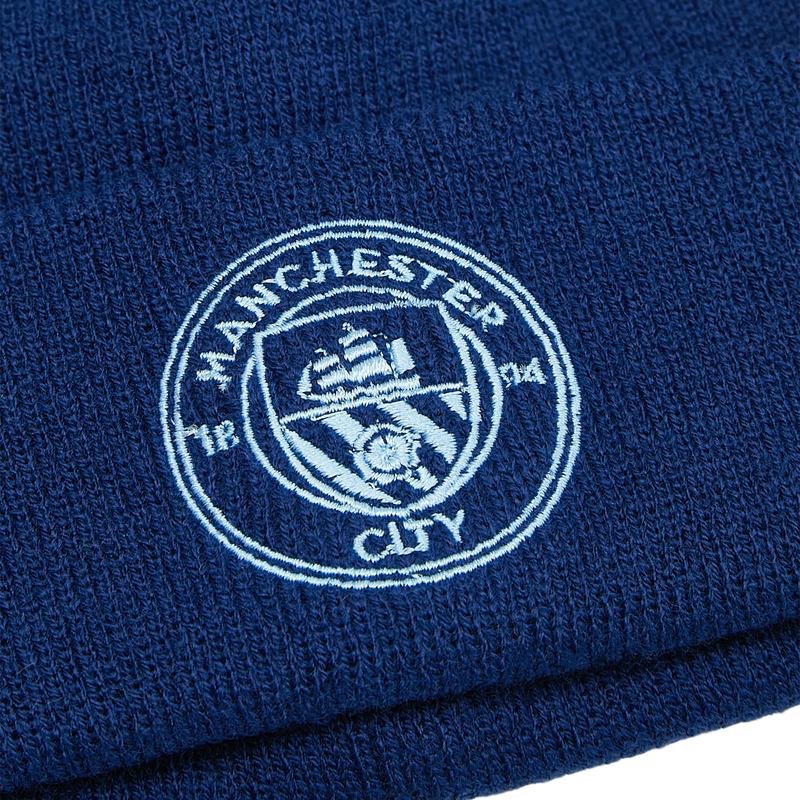 MCFC FW MENS TWO COLOUR BOBBLE HAT - navy