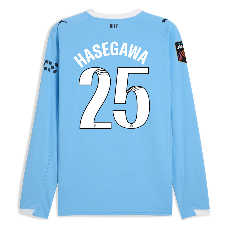 Man City Home Jersey 2025/26 Long Sleeve With HASEGAWA 25 Printing  blue - Check out all Manchester City t-shirts online - Official Manchester City FC store