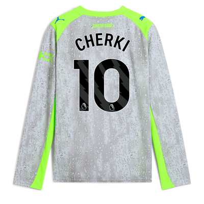 Camiseta Manchester City Tercera para niños 2025/26 de manga larga con estampado de CHERKI 10 Printing