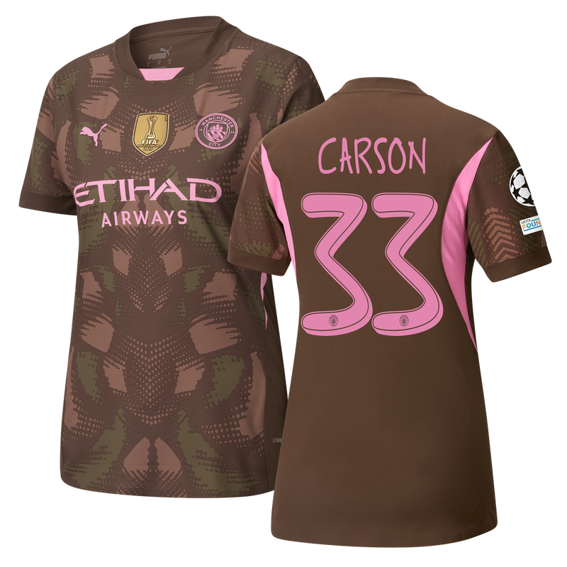 Women s Manchester City Goalkeeper Jersey 2024 25 With CARSON 33 Printing Official Man City Store