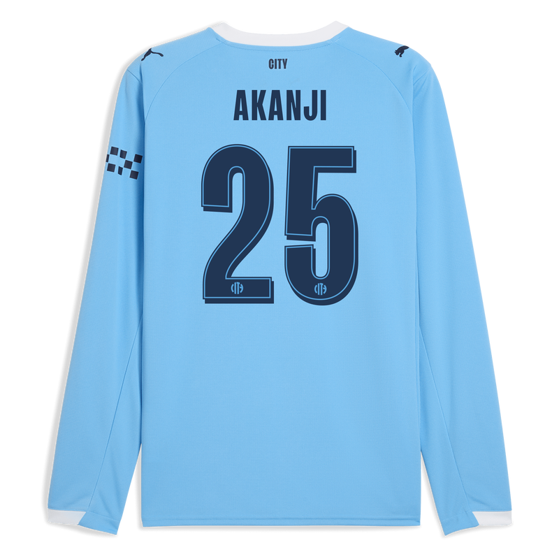 Man City Home Jersey 2025/26 Long Sleeve With AKANJI 25 Printing  blue - Check out all Manchester City t-shirts online - Official Manchester City FC store