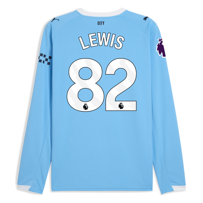Man City Home Jersey 2025/26 Long Sleeve With LEWIS 82 Printing  blue - Check out all Manchester City t-shirts online - Official Manchester City FC store
