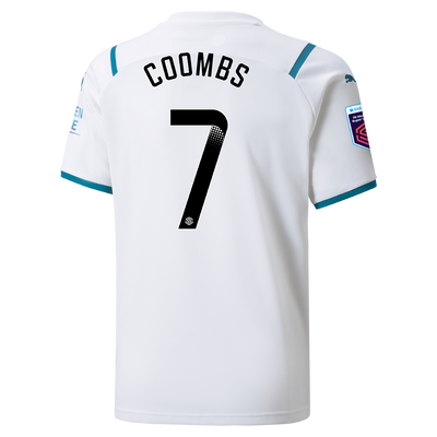Kids Manchester City Away Shirt 21/22 with Laura Coombs printing