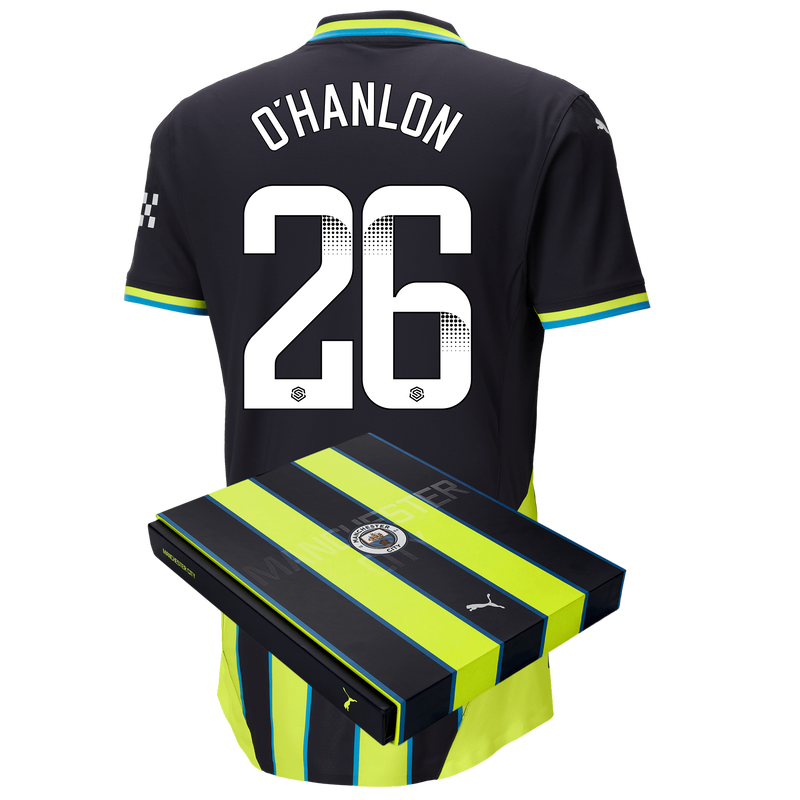 Man City Authentic Away Jersey 24/25 with O'HANLON 26 printing in Gift Box new navy - Size M from polyester for males  - Official Manchester City FC store