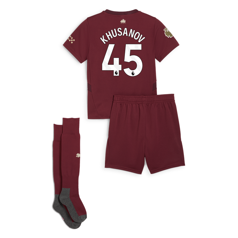 Man City 3rd Mini Kit 24/25 With KHUSANOV 45 Printing burgundy unisex - Size 1/2 from polyester  - Official Manchester City FC store