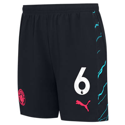 Manchester City pantalones cortos de fútbol para niños 2023/24 con #6