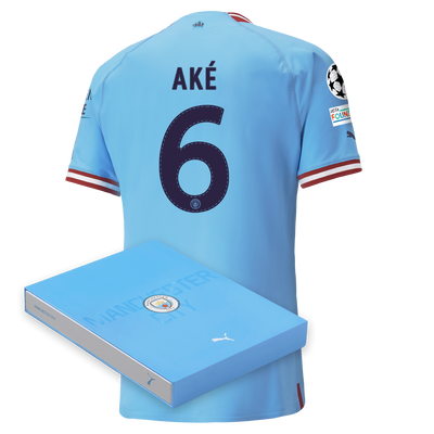 Manchester City Authentic Home Jersey 22/23 with AKÉ 6 printing in Gift Box