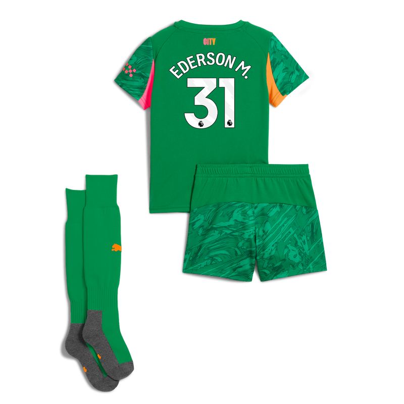 Kids' Man City Goalkeeper Mini Kit 2025/26 With EDERSON M. 31 Printing green unisex - Size 4/5 from polyester  - Official Manchester City FC store