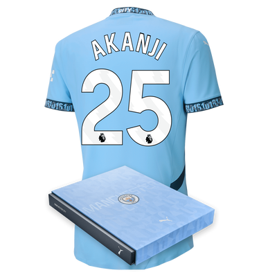 Manchester City Authentic Home Jersey 2024/25 with AKANJI 25 Printing in Gift Box