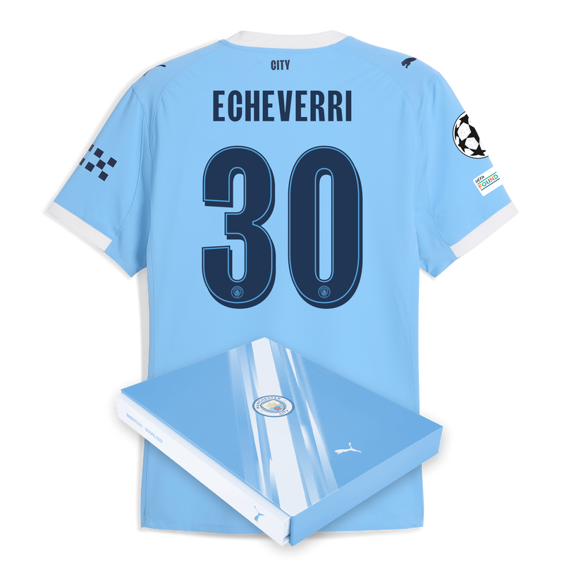 Man City Home Authentic Jersey 2025/26 With ECHEVERRI 30 Printing in Gift Box  blue - Check out all Manchester City t-shirts online