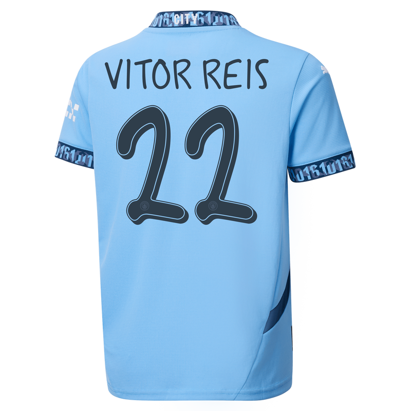 Kids' Man City Home Jersey 24/25 With VITOR REIS 22 Printing  blue unisex - Size 11/12 from polyester  - Official Manchester City FC store