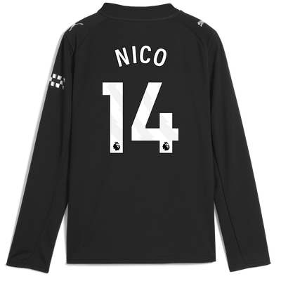 Manchester City Uitshirt 2025/26 met lange mouwen voor kinderen Met NICO 14 Bedrukking