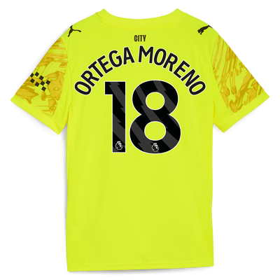 Kids' Manchester City Goalkeeper Jersey 2025/26 With ORTEGA MORENO 18 Printing