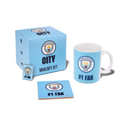 Manchester City Mug, Pin Badge & Coaster Gift Set
