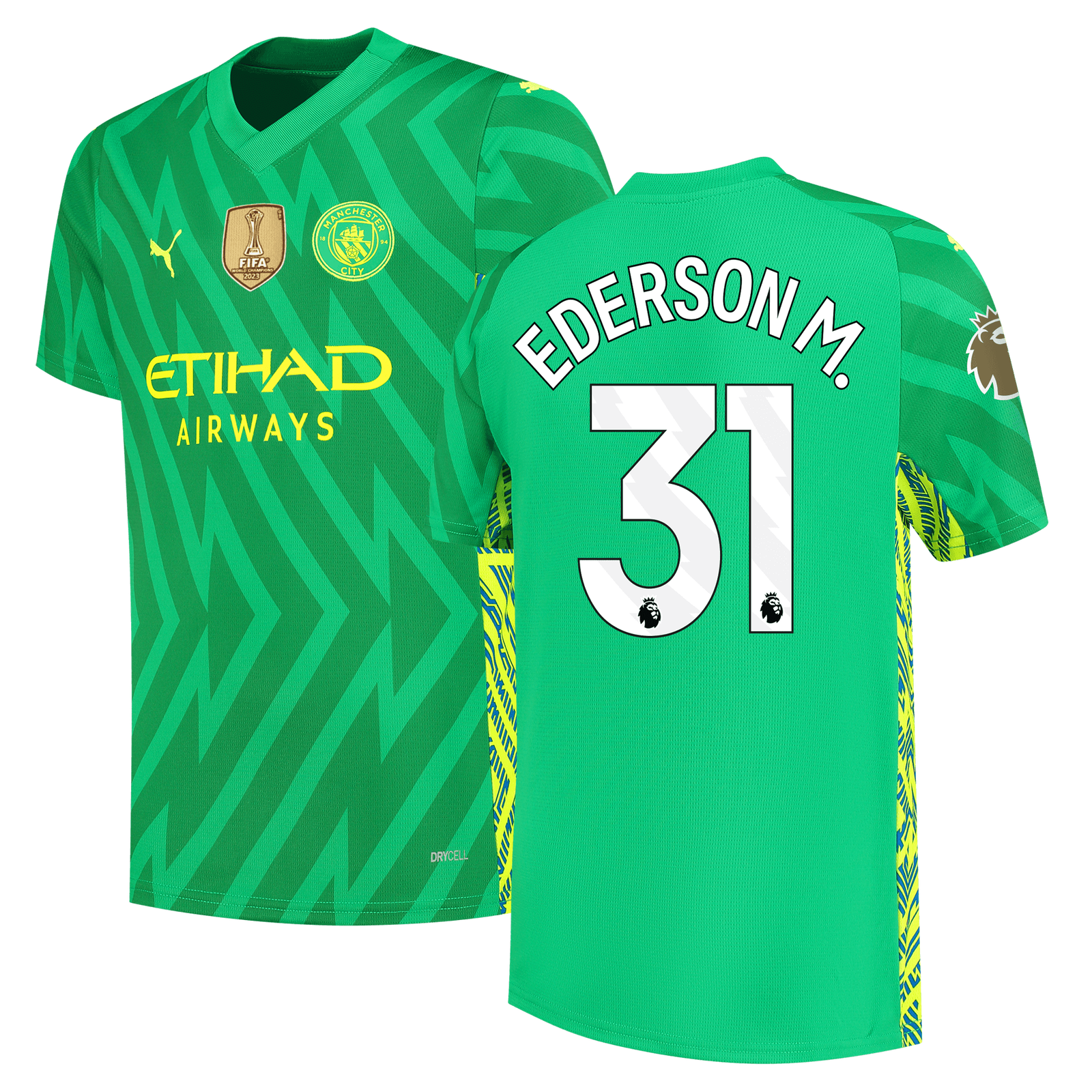 Kids Manchester City Goalkeeper Jersey 2023 24 Short Sleeve with EDERSON M. 31 printing