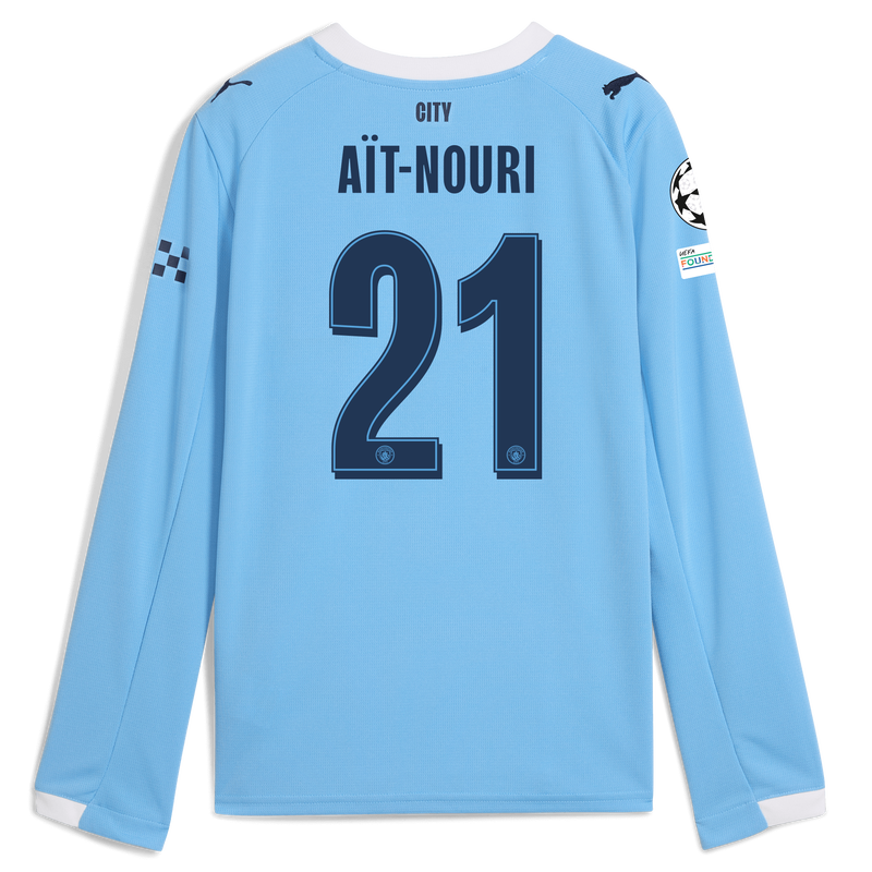 Kids' Man City Home Jersey 2025/26 Long Sleeve With AÏT-NOURI 21 Printing  blue - Check out all Manchester City t-shirts online