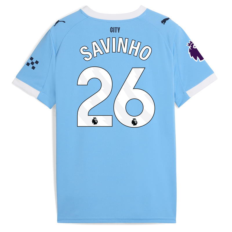 Kids' Man City Home Jersey 2025/26 With SAVINHO 26 Printing  blue unisex - Size 9/10 from polyester  - Official Manchester City FC store
