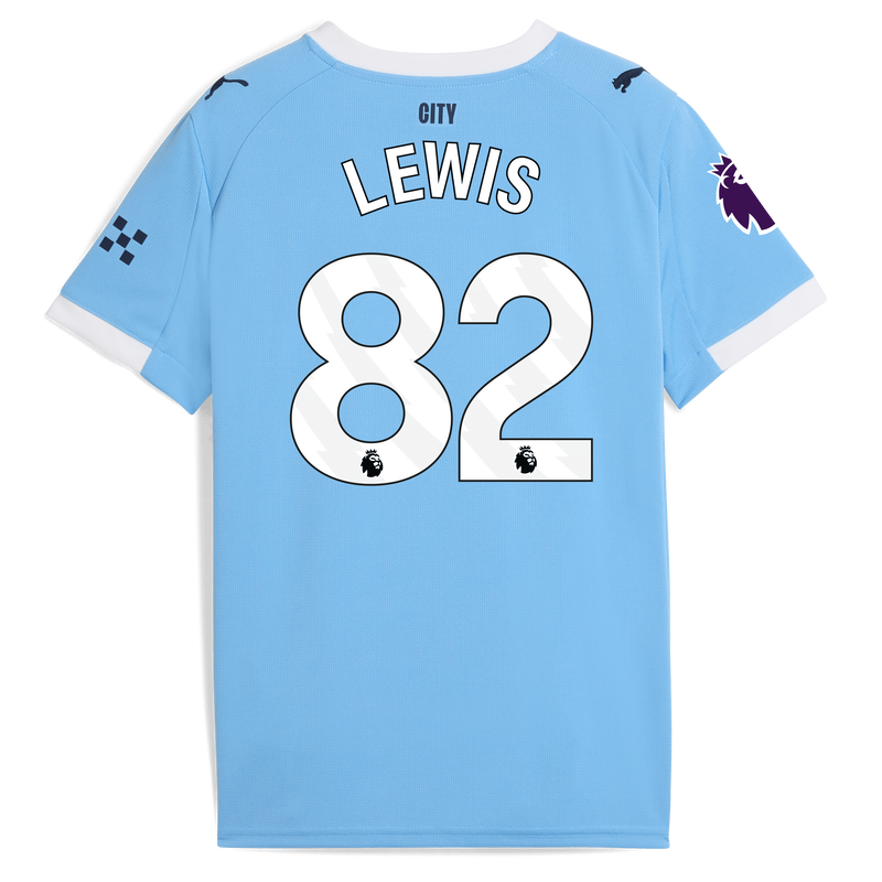 Kids' Man City Home Jersey 2025/26 With LEWIS 82 Printing  blue unisex - Size 15/16 from polyester  - Official Manchester City FC store