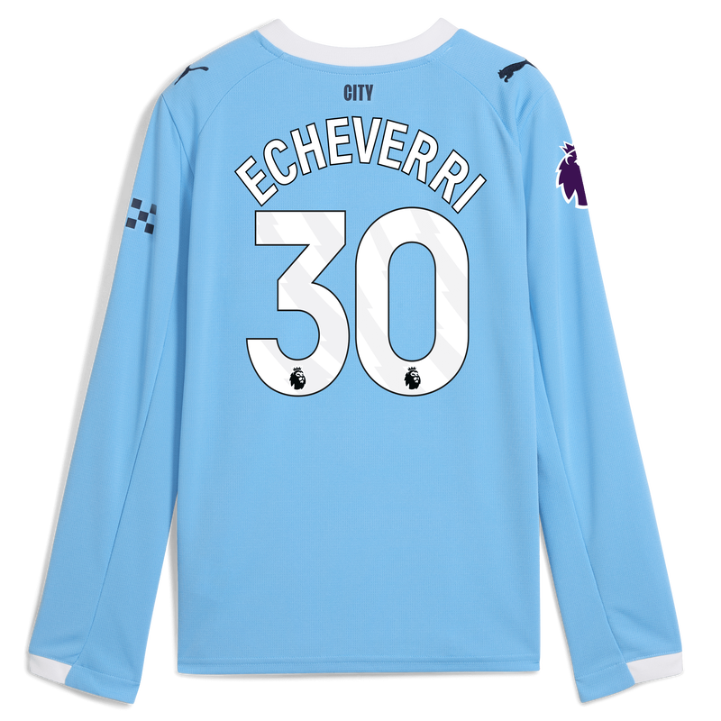 Kids' Man City Home Jersey 2025/26 Long Sleeve With ECHEVERRI 30 Printing  blue - Check out all Manchester City t-shirts online