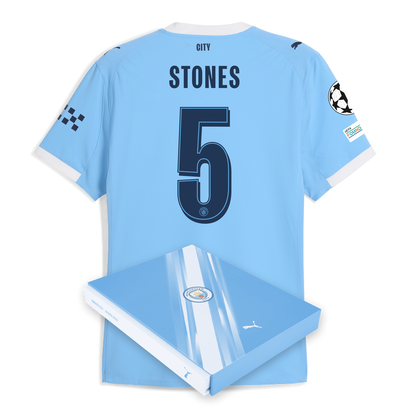 Man City Home Authentic Jersey 2025/26 With STONES 5 Printing in Gift Box  blue - Check out all Manchester City t-shirts online