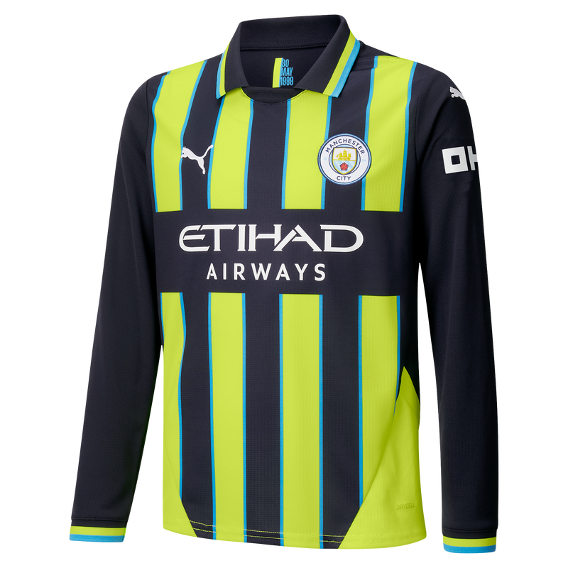 Kids Manchester City Away Jersey 2024 25 Long Sleeve With Custom Printing Official Man City Store