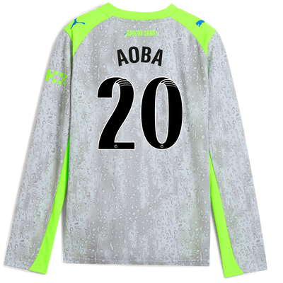 Kids' Manchester City Third Jersey 2025/26 Long Sleeve With AOBA 20 Printing